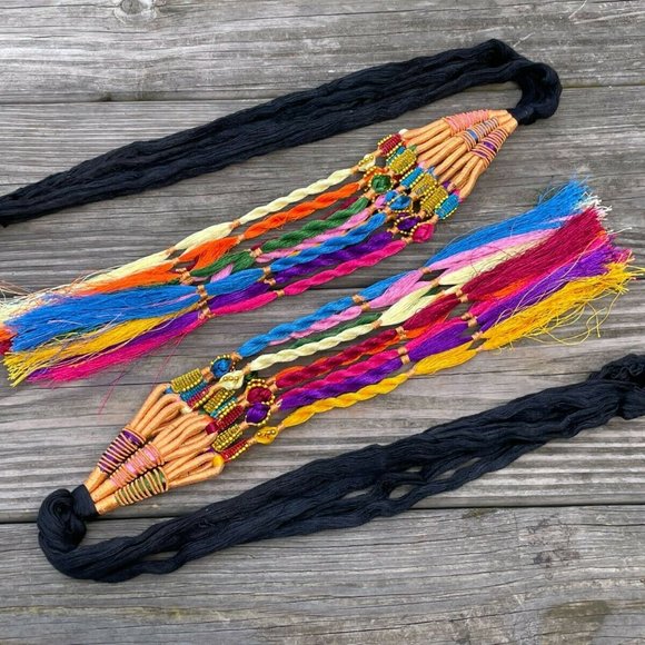 Paranda Hair Accessory Black with Multi color Traditional Hair Paranda Lot of 2 main image 6